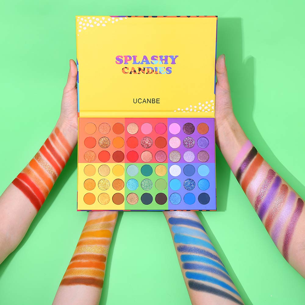 UCANBE 54 Colors Splashy Candies Eyeshadow Palette, Highly Pigmented Matte Shimmer Soft Creamy Glitter Rainbow Bright Powder Eye Shadow Blendable