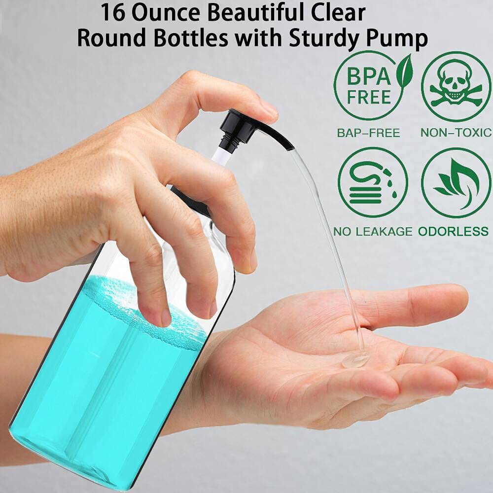 Empty Plastic Pump Bottles Dispenser 4 Pack 16oz/500ml Portable Clear BPA-Free Cylinder Shampoo Lotion Hand Pump Bottle Durable Refillable Containers Beauty and Personal Care Vioetry