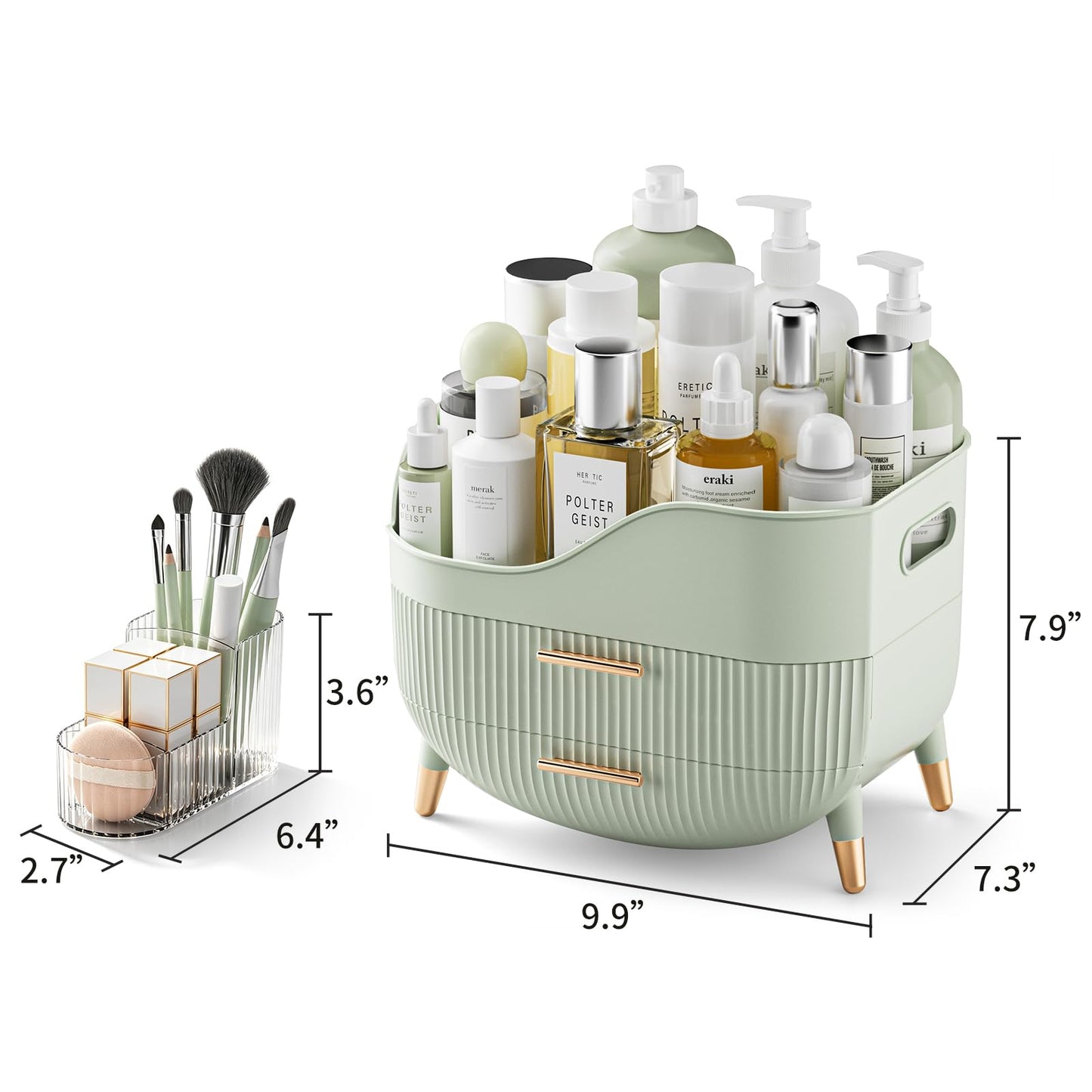 Pajiriona Makeup Organizer with Drawers, Green Skincare Organizer for Vanity, Storage Box with Handle, Large Cosmetic Display Case for Dresser Beauty and Personal Care Pajiriona