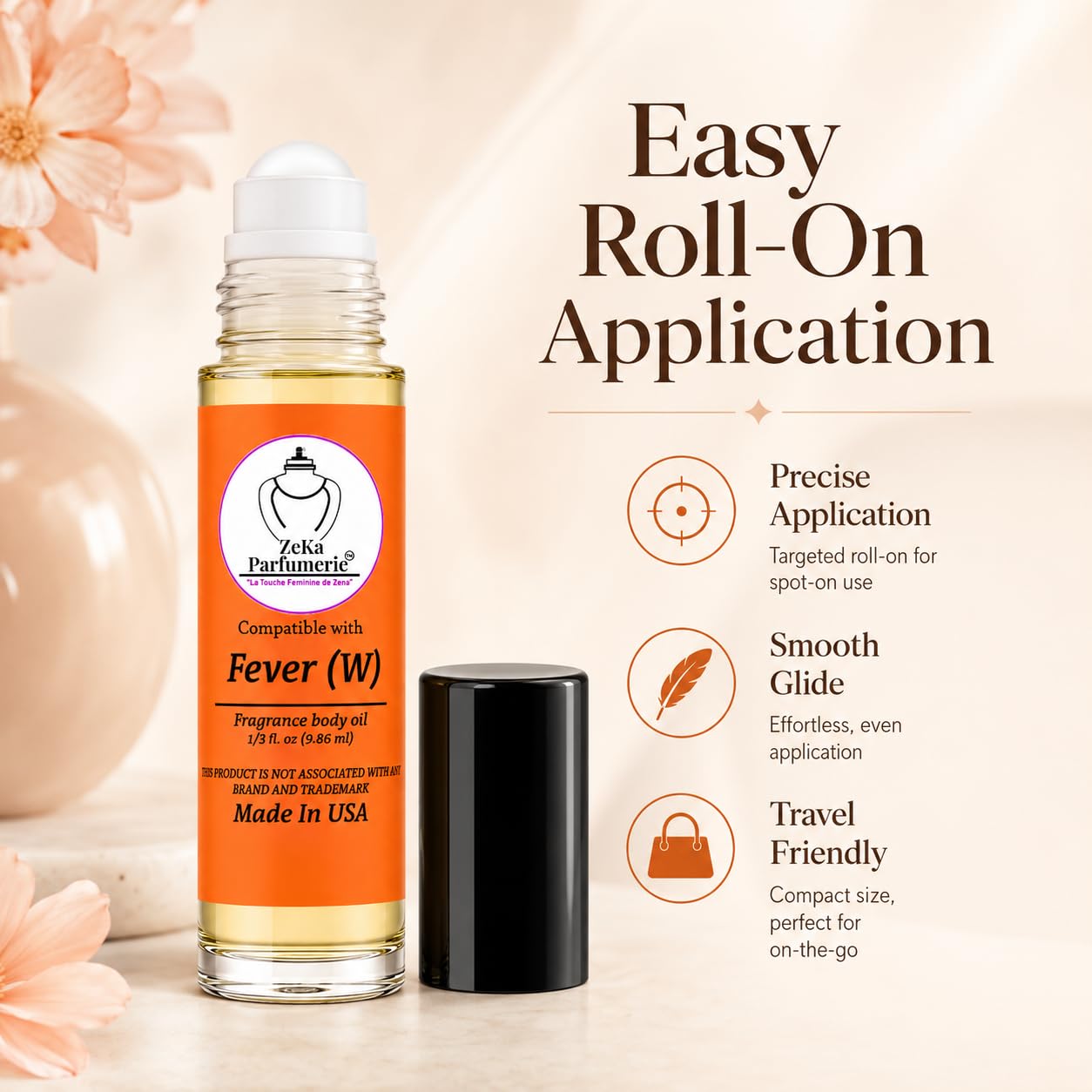 ZEKA PARFUMERIE Compare to Aroma compatible with Fever for Women Fragrance Body oil on 1/3 oz (9.86ml) Travel size Roll-On Botlle