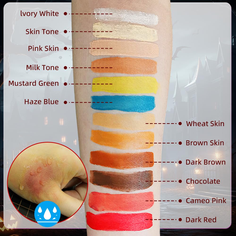 T TOGUSH Halloween Makeup Special Effects SFX Makeup Kit 12 Colors FX Palette Face Body Painting with Fake Blood,Scar Wax,Spirit Gum,Castor