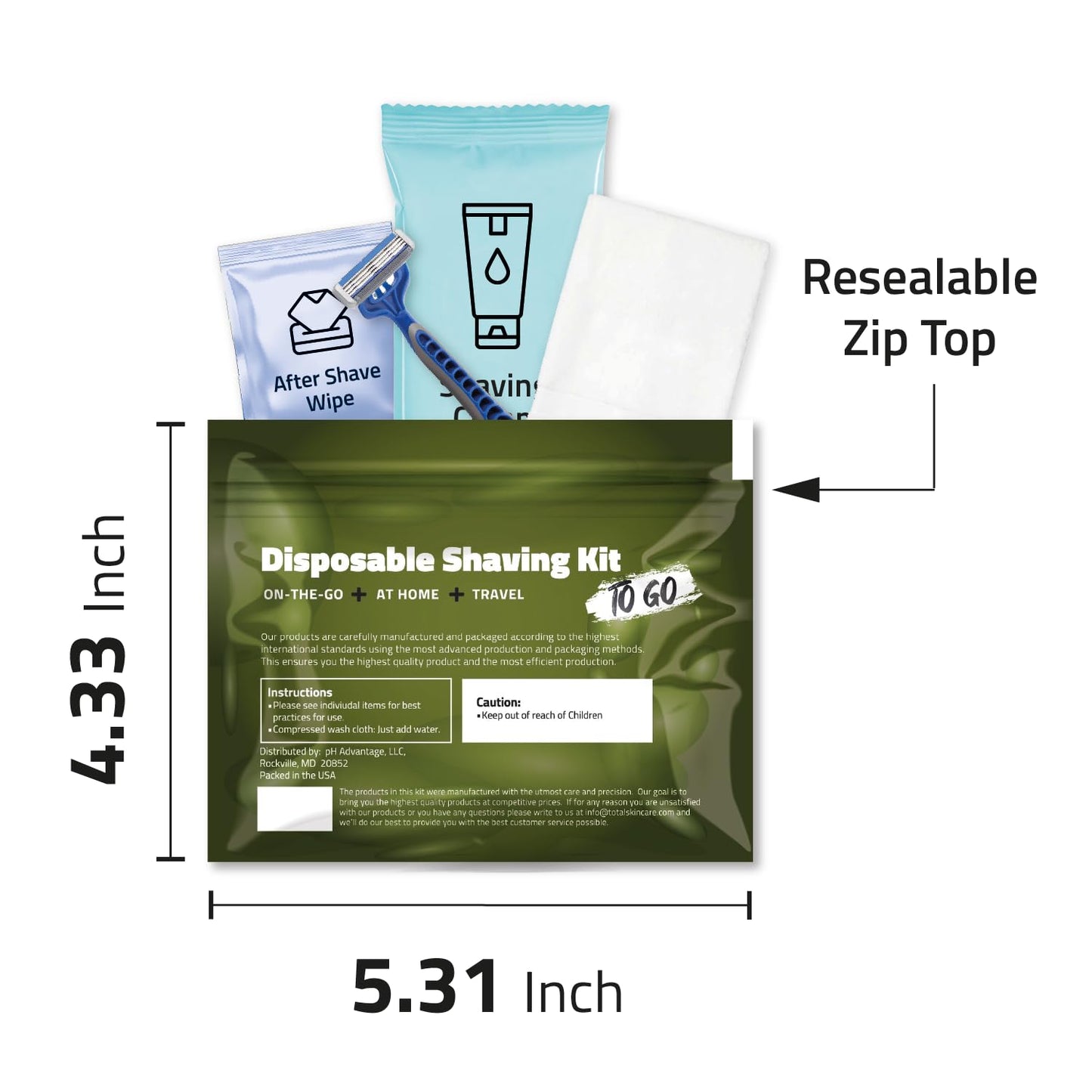 Travel Shaving Kit with Razor, Shaving Cream, Washcloth and Aftershave Wipe, Men's Disposable Grooming Pack (Green) (10) Beauty and Personal Care pH Advantage