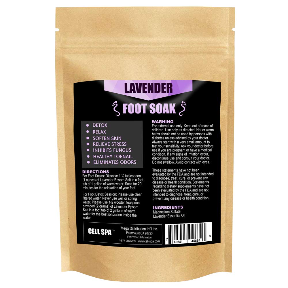 Cell Spa Detox Foot Soak Bath Premium 16 Ounce Lavender Scented Epsom Salt Magnesium Sulfate to Help Detox, Relieve Stress, Eliminate Odors & Soften