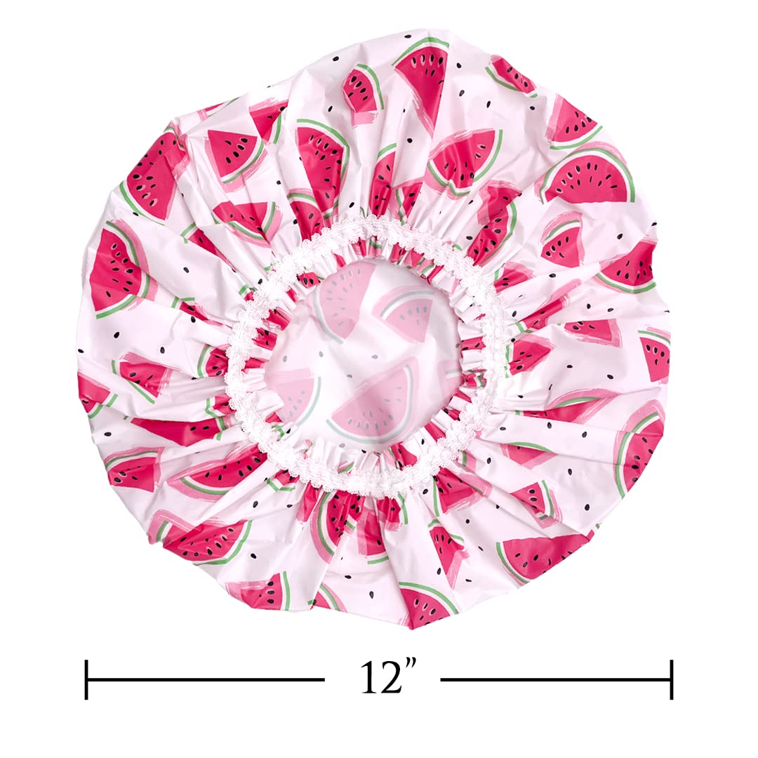 Reusable Vinyl Shower Cap & Bath Cap, Frosted PEVA Elastic Stretch Hem. Multi-Use Waterproof Stretchy Hair Cap for all Hair Lengths - One In A Melon