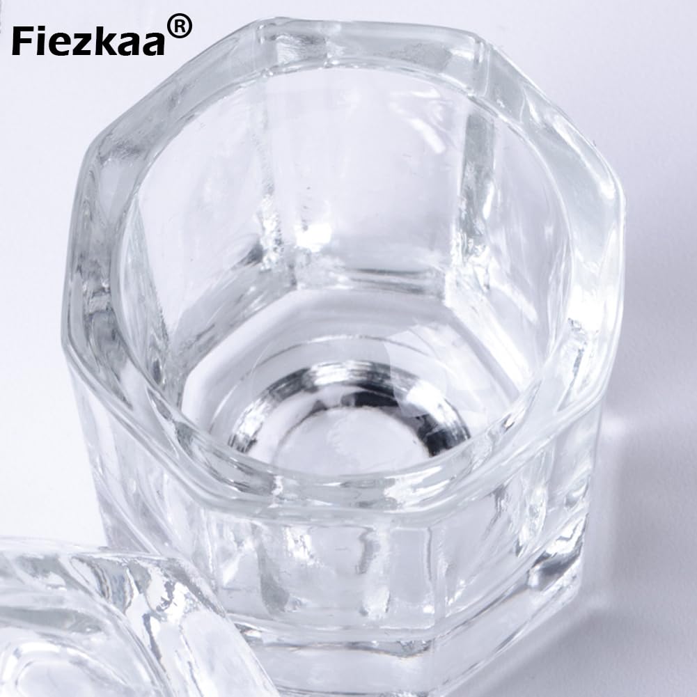 fiezkaa 2 Pcs Clear Nail Dappen Dish Glass Cup for Acetone and Nail Liquid, Small Dampen Dish for Acrylic Nails, Monomer, Powder, Polish Remover