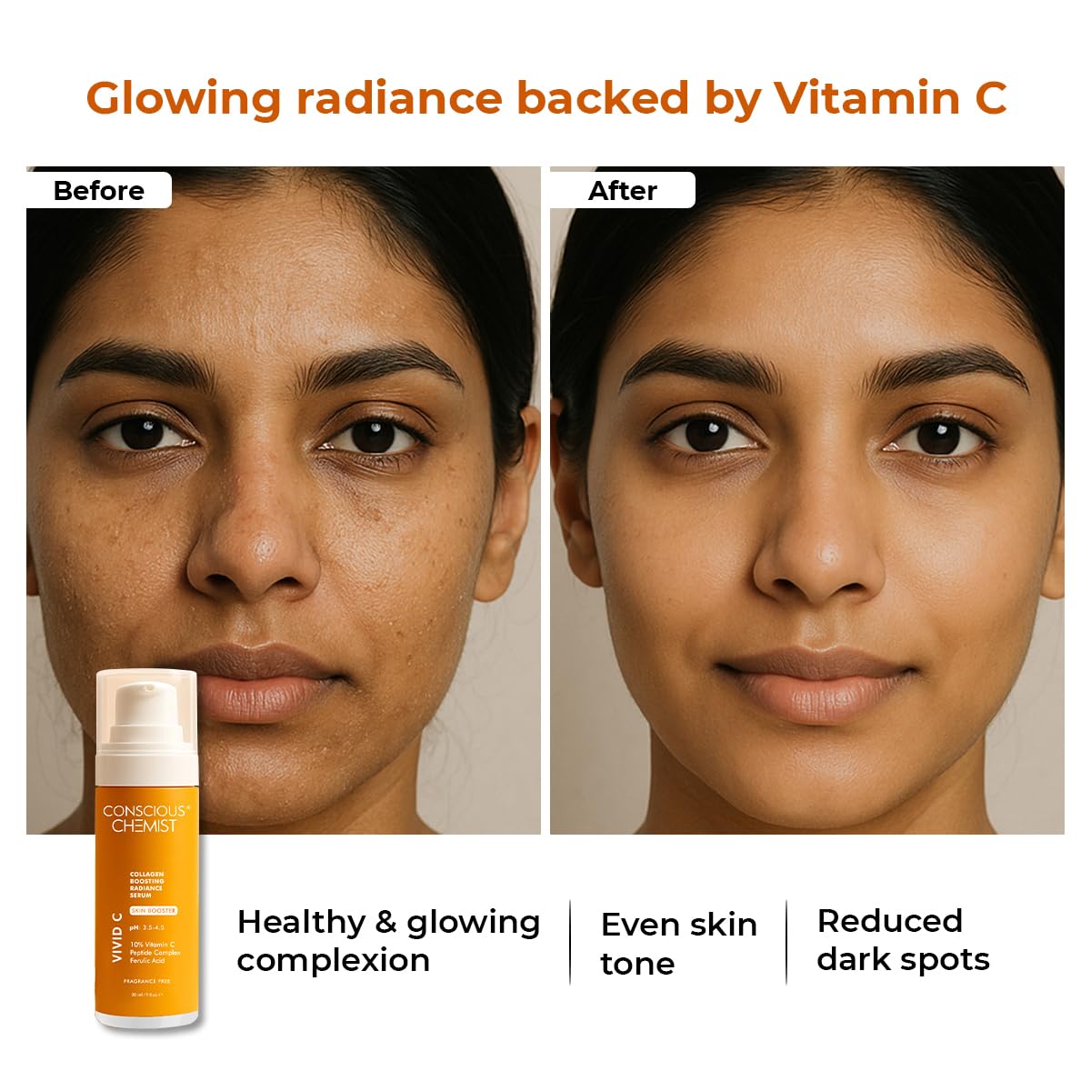 Conscious Chemist Vitamin C 10% Face Serum | 30ml | Brightening & Anti-Aging Serum with Ferulic Acid | Reduces Dark Circles, Fine Lines & Dullness |