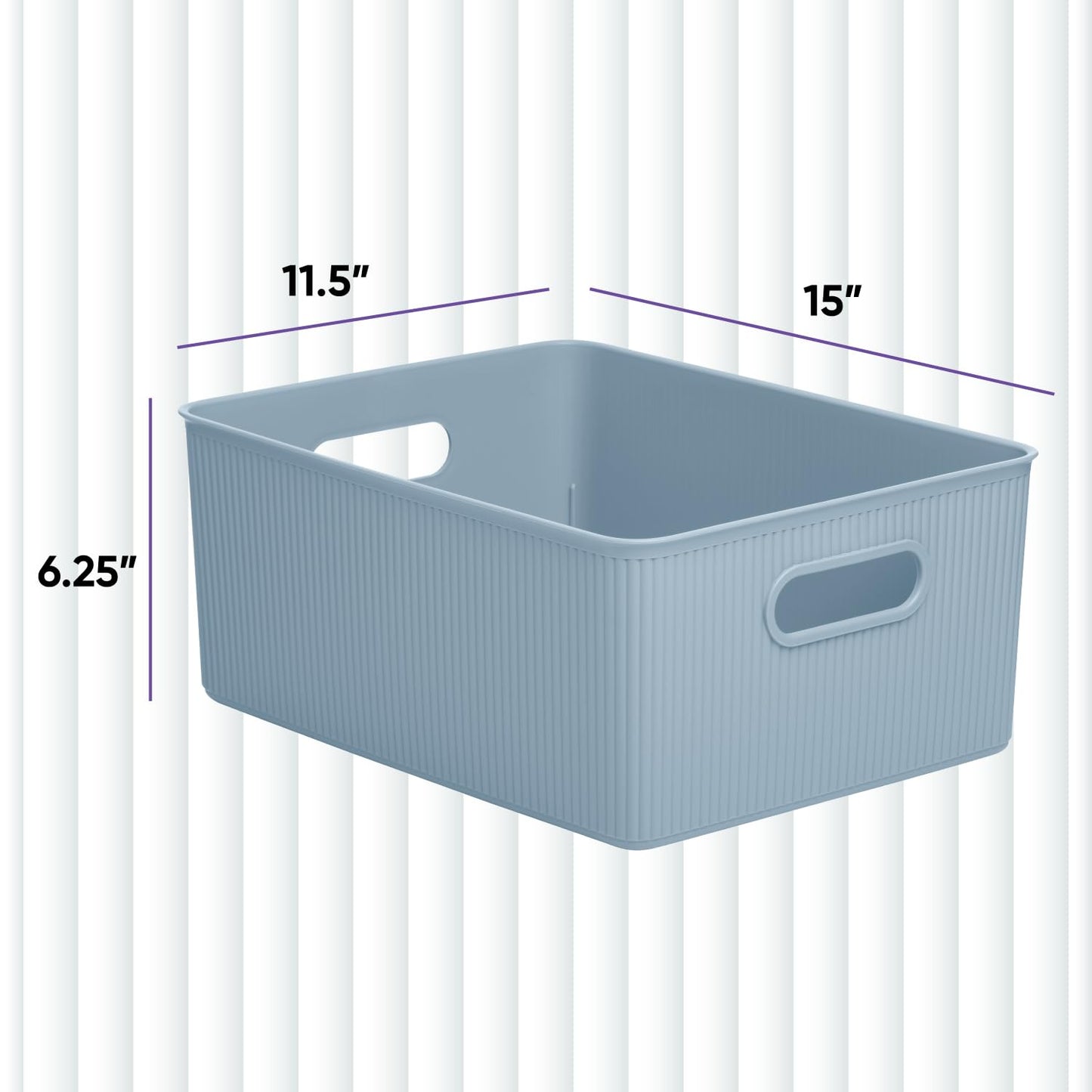 Superio Ribbed Collection - Decorative Plastic Open Home Storage Bins Organizer Baskets, Large Blue (1 Pack) Container Boxes for Organizing Closet…
