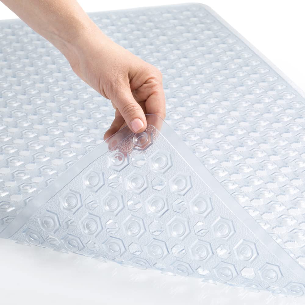 GORILLA GRIP Bath Tub Shower Mat – 35x16" Clear Mat with Suction Cups & Drain Holes, Soft on Feet, Machine Washable, Bathroom Essential