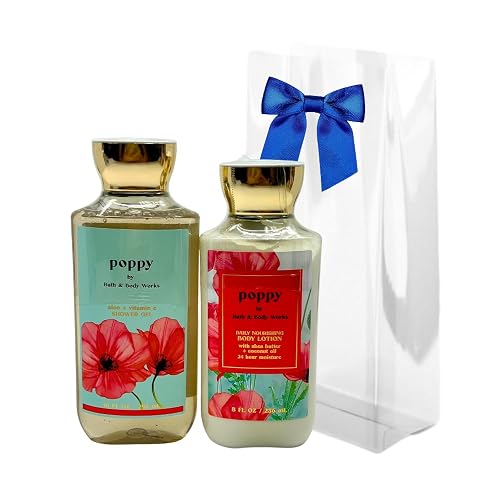 Bath & Body Works POPPY Shower Gel & Body Lotion - 2pc bundle with a Blue Bow for Holidays & Gifts Beauty & Personal Care Bath & Body Works