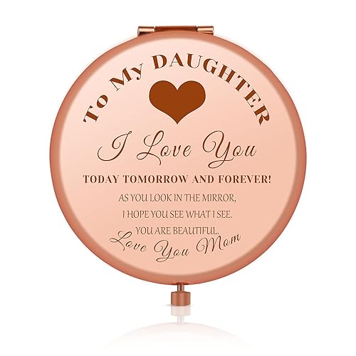 Jielahua Daughter Inspirational Gift Makeup Mirror Daughter Birthday Gift Ideas Rose Gold Compact Makeup Mirror for Her Christmas Graduation Wedding