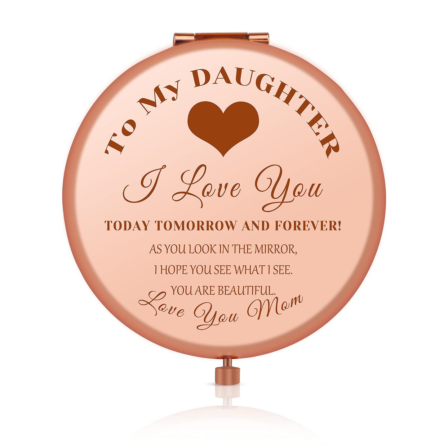 Jielahua Daughter Inspirational Gift Makeup Mirror Daughter Birthday Gift Ideas Rose Gold Compact Makeup Mirror for Her Christmas Graduation Wedding