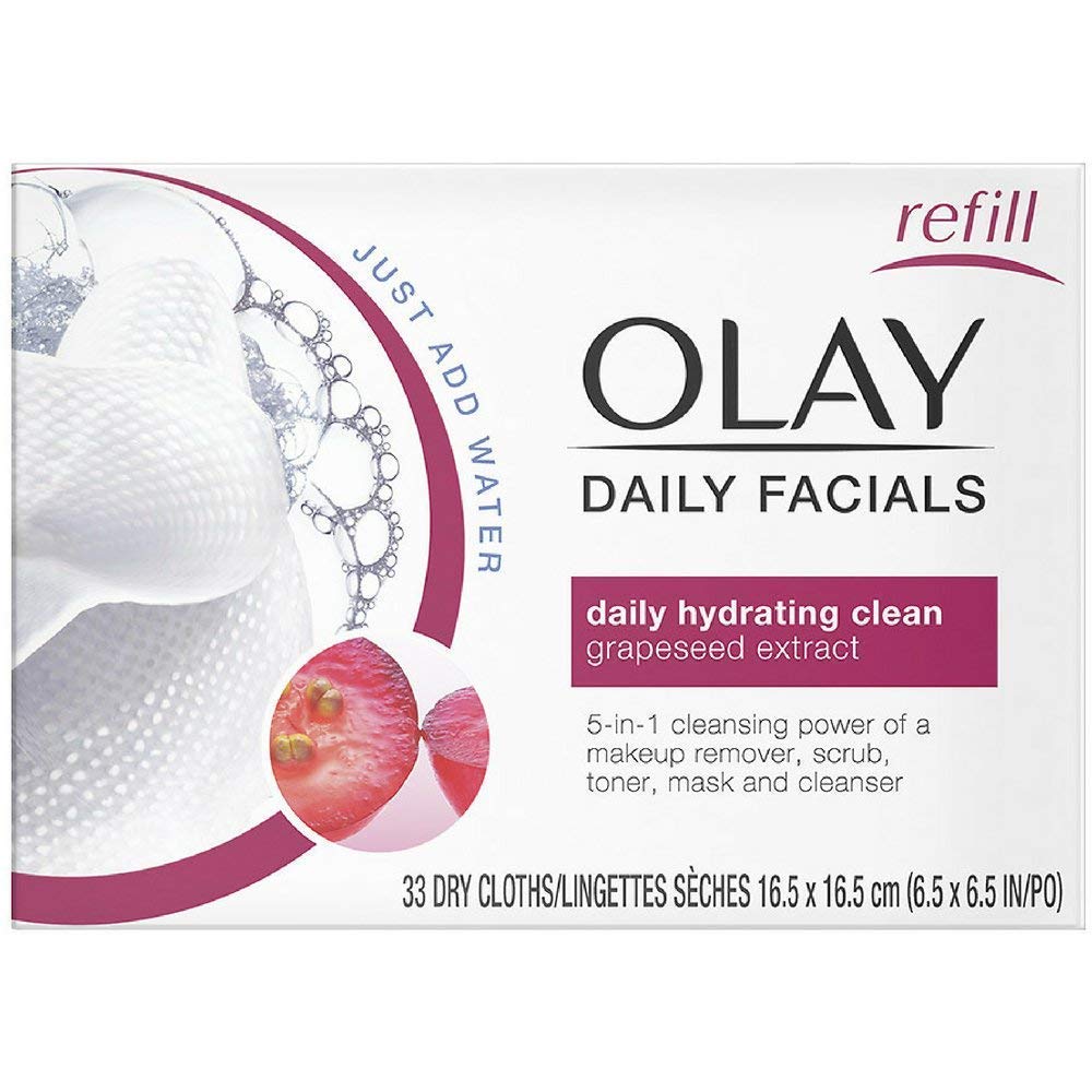 OLAY Daily Facial Hydrating Cleansing Cloths with Grapeseed Extract, Makeup Remover 33 ea (Pack of 7)