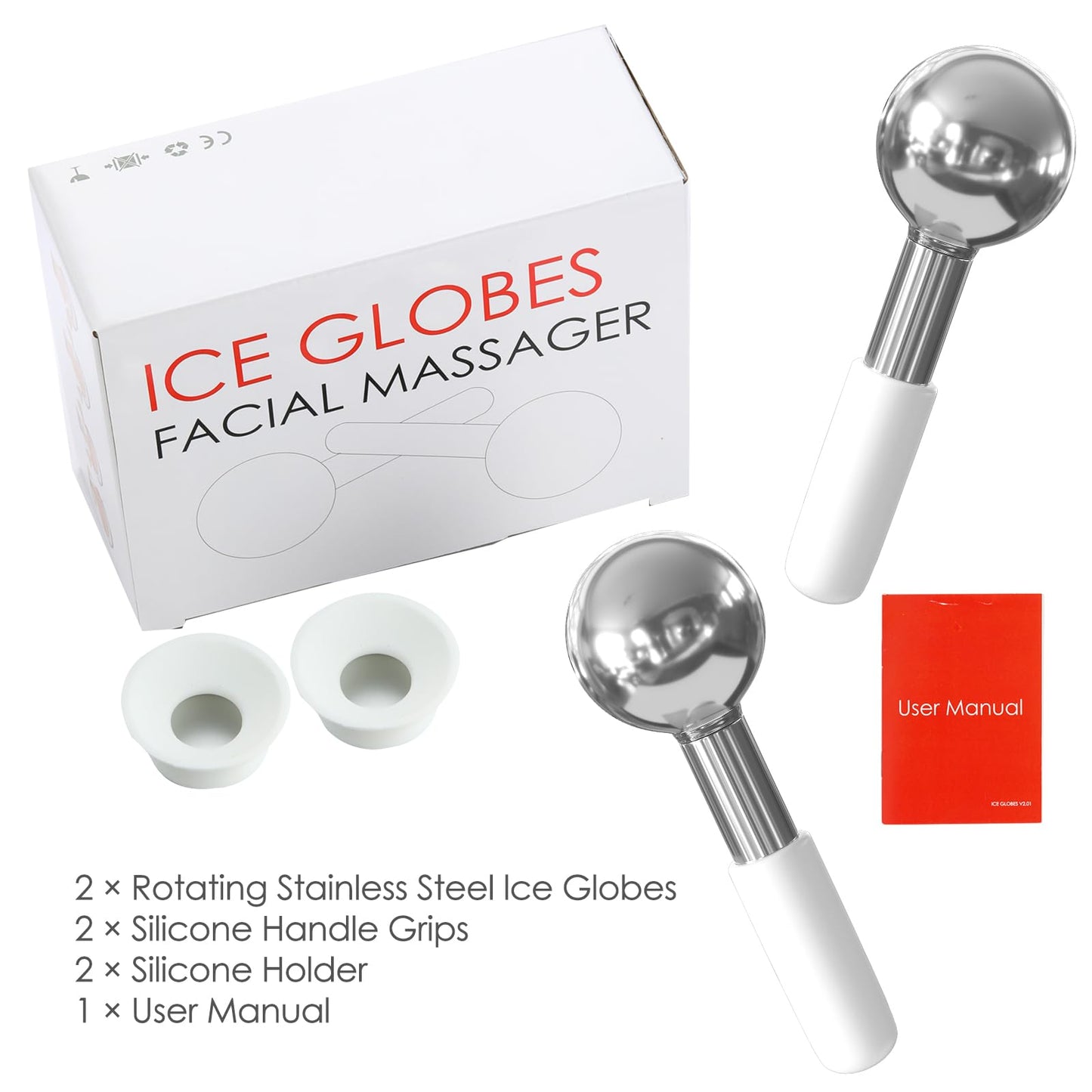 Lazzybeauty Rotating Stainless Steel Ice Globes – Unbreakable Facial Massage Balls for Face, Neck & Eyes | Cooling Cryo Sticks for Dark Circles & Anti-Aging