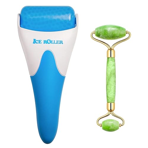 AECW (Jade Roller + Ice Roller) 2 in 1 Ice Roller for Face & Eye Puffiness Relief and Jade Roller for Face Eyes Body Neck Facial Massage Tool Roller