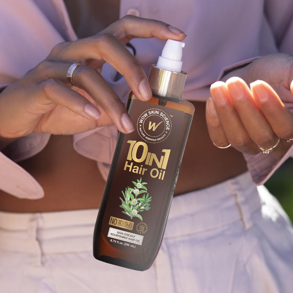 WOW Skin Science 10 in 1 Nourishing Hair Oil - Treats Dry, Damaged Hair and Promotes Growth - With Argan and Rosemary Oil for Women and Men (6.76 Fl