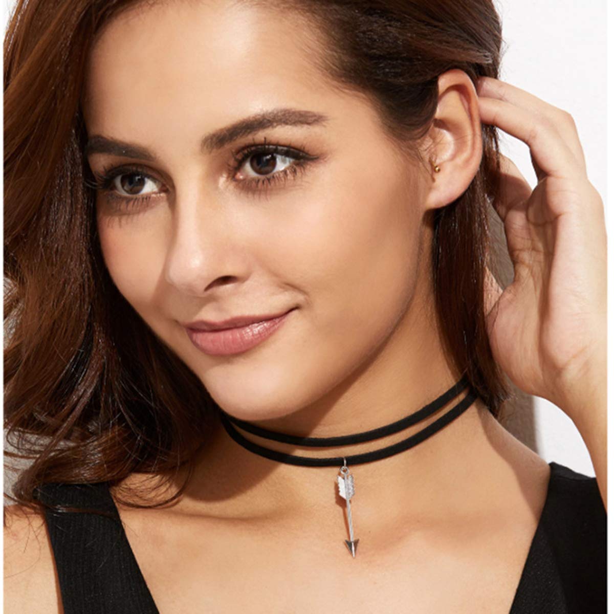 DoubleNine Arrow Pendant Choker Black Gothic Vengan Suede Necklace for Women