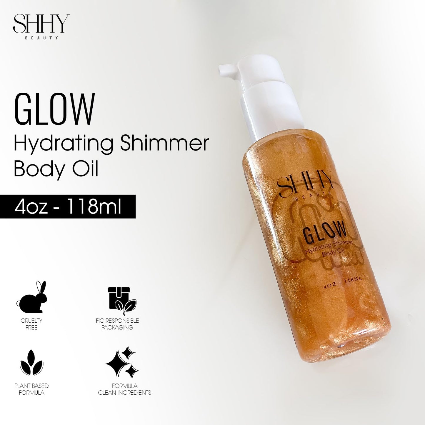 SHHY BEAUTY GLOW Hydrating Shimmer Body Oil for Radiant Skin, Shimmer and hydration for all day Glow.