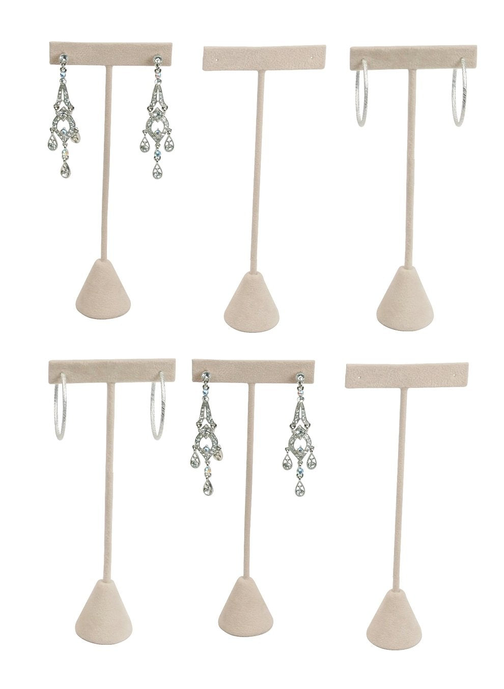 N’icePackaging 6-Pack 6.75" Tall - Beige Faux-Suede Free-Standing Earring T-Stand Display - T-Shape For Business Home Sales Showroom and Tradeshow…