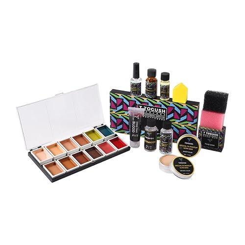 T TOGUSH Halloween Makeup Special Effects SFX Makeup Kit 12 Colors FX Palette Face Body Painting with Fake Blood,Scar Wax,Spirit Gum,Castor