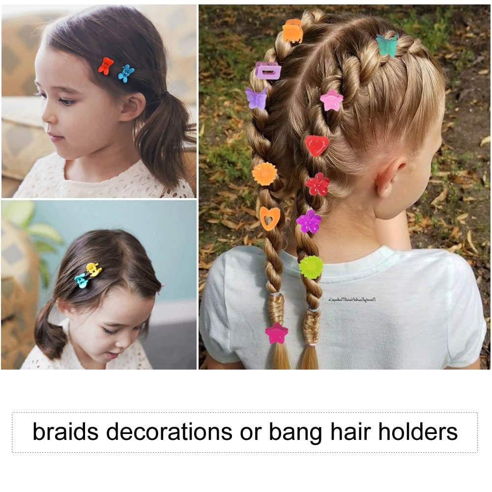 Lawie 90 Pack Small Mini Rainbow Flower Star Heart Butterfly Plastic Hair Claw Clips Jaw Barrettes Grip Clamps Pins Updo Decorative Bun Bangs Braids