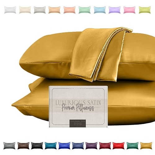 Elegant Comfort Silky and Luxurious 2-Piece Satin Pillowcase Set for Healthier Skin and Hair, Hidden Zipper Closure and Beautifully Packaged, Satin