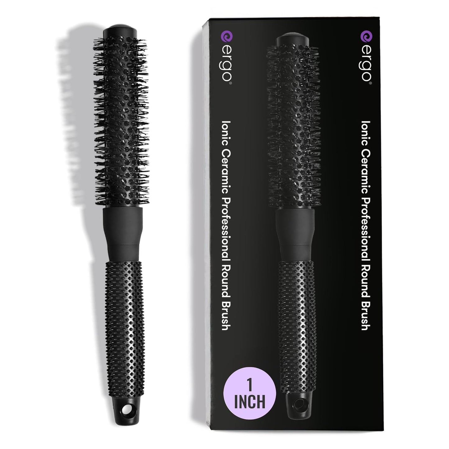 ERGO Ceramic Ionic Round Brush for Blow Out - Salon Quality Hair Brushes for Women - Roller Brush for Blow Drying, Wet and Dry Hair Styling