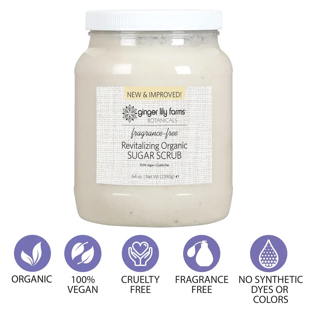 Ginger Lily Farms Botanicals Revitalizing Organic Sugar Scrub, All-Natural Skin Exfoliating Sugar Crystals, 100% Vegan & Cruelty-Free, Fragrance-Free Beauty & Personal Care Ginger Lily Farms