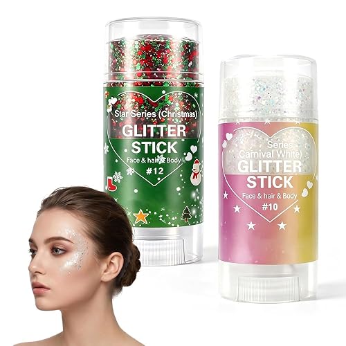 4th of July Glitter Stick, Patriotic Red White and Blue Face Hair Body Glitter Stick, 4th of July Outfits for Women Men, Sparkling Glitter Makeup