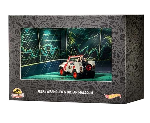 Hot Wheels Jurassic Park Jeep Wrangler & Dr. Ian Malcolm - SDCC2023 Comic Con Exclusive
