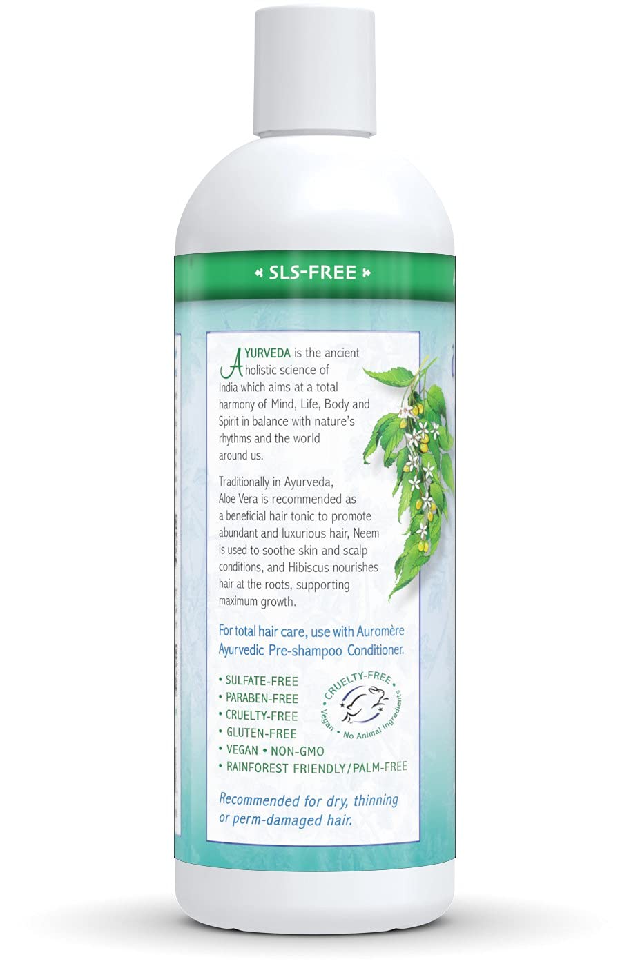 Auromere Ayurvedic Shampoo, Aloe Vera Neem - Vegan, Cruelty Free, Non-GMO, Natural, Gluten Free, Sulfate Free, Paraben Free for Dry to Normal Hair (16