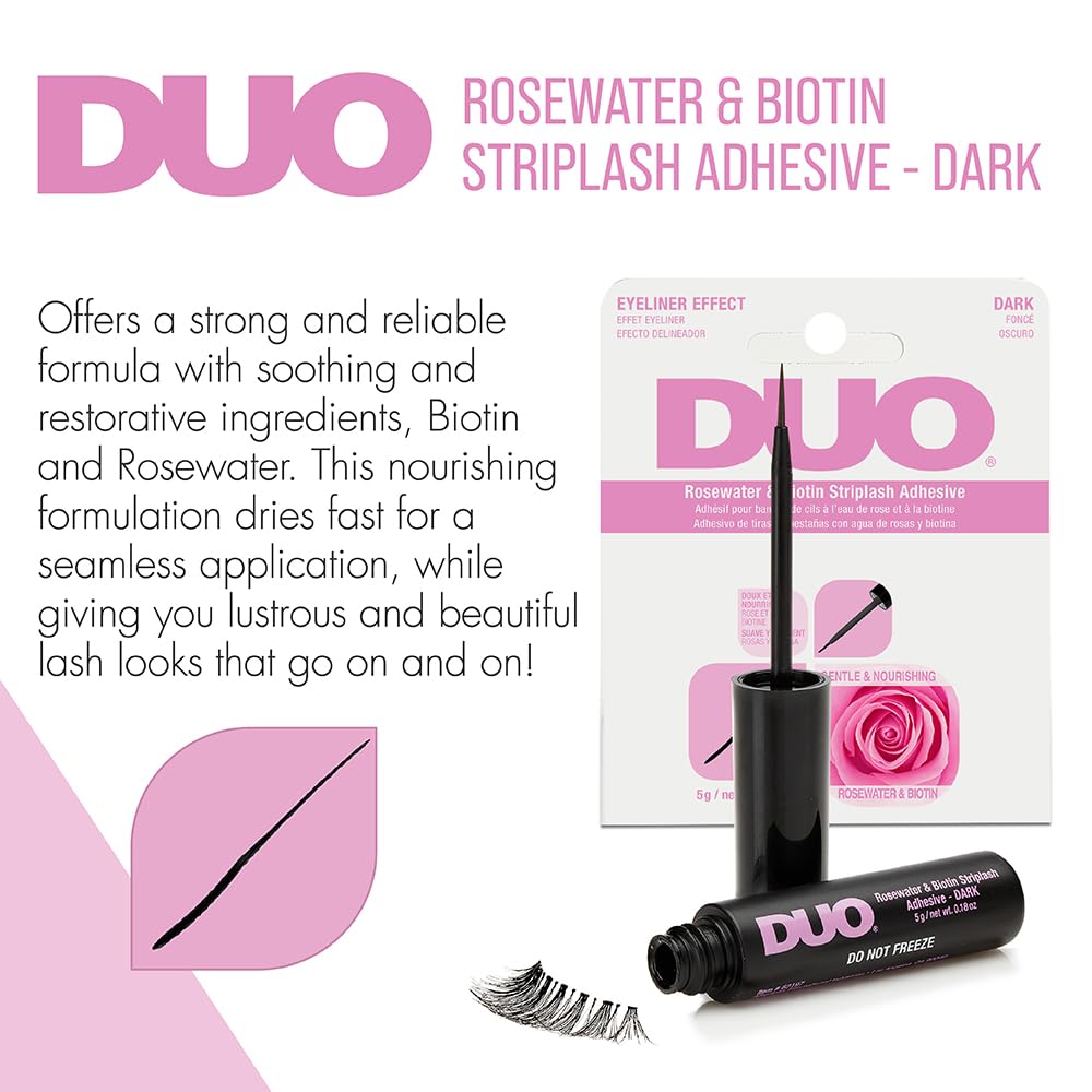 DUO Eyelash Glue - Rosewater & Biotin Strip Lash Adhesive with Eyeliner Effect, Dark Tone, 0.18 oz