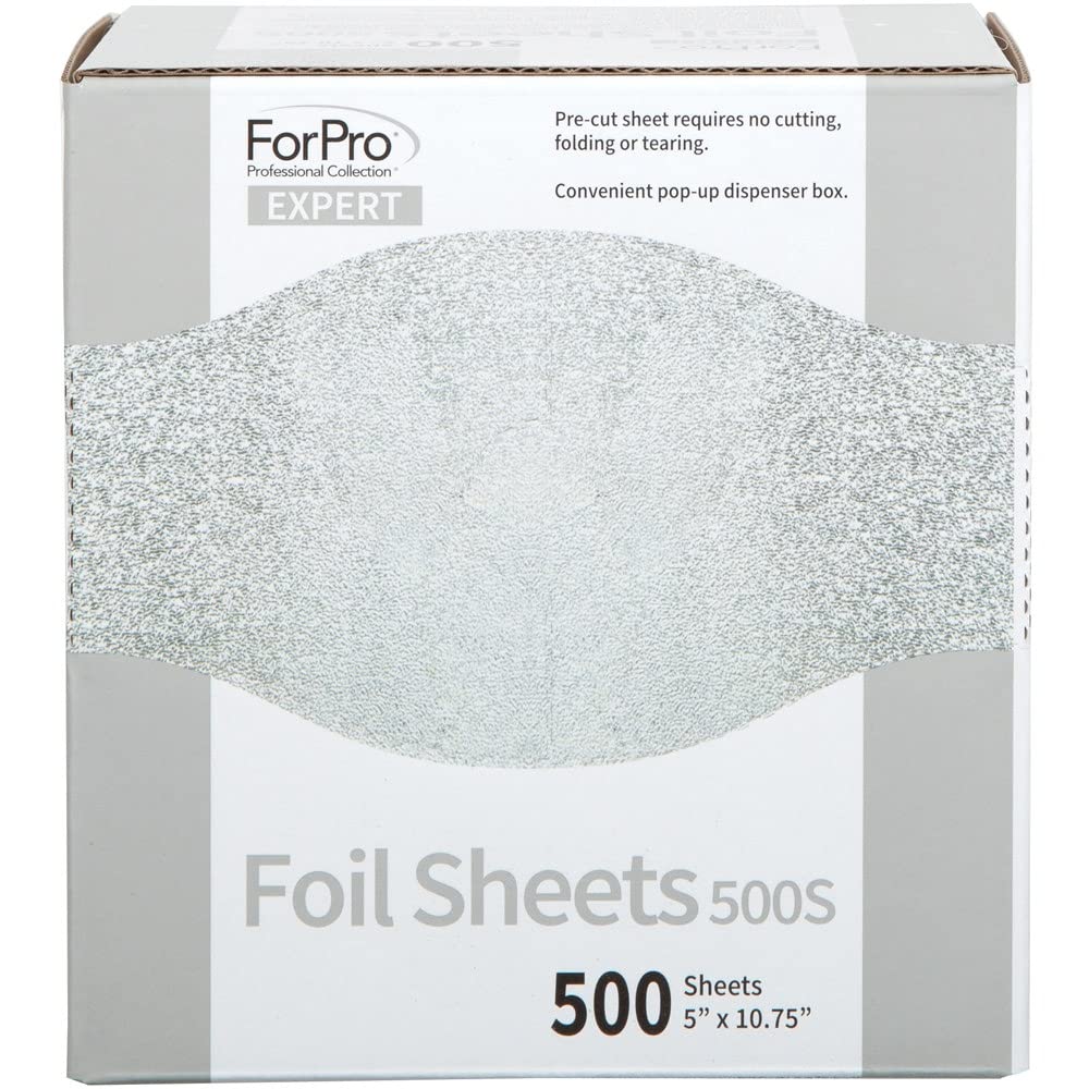 ForPro Professional Collection Expert Embossed Foil Sheets 500S, Aluminum, Pop-Up Foil Dispenser, Hair Foils for Color Application & Highlighting