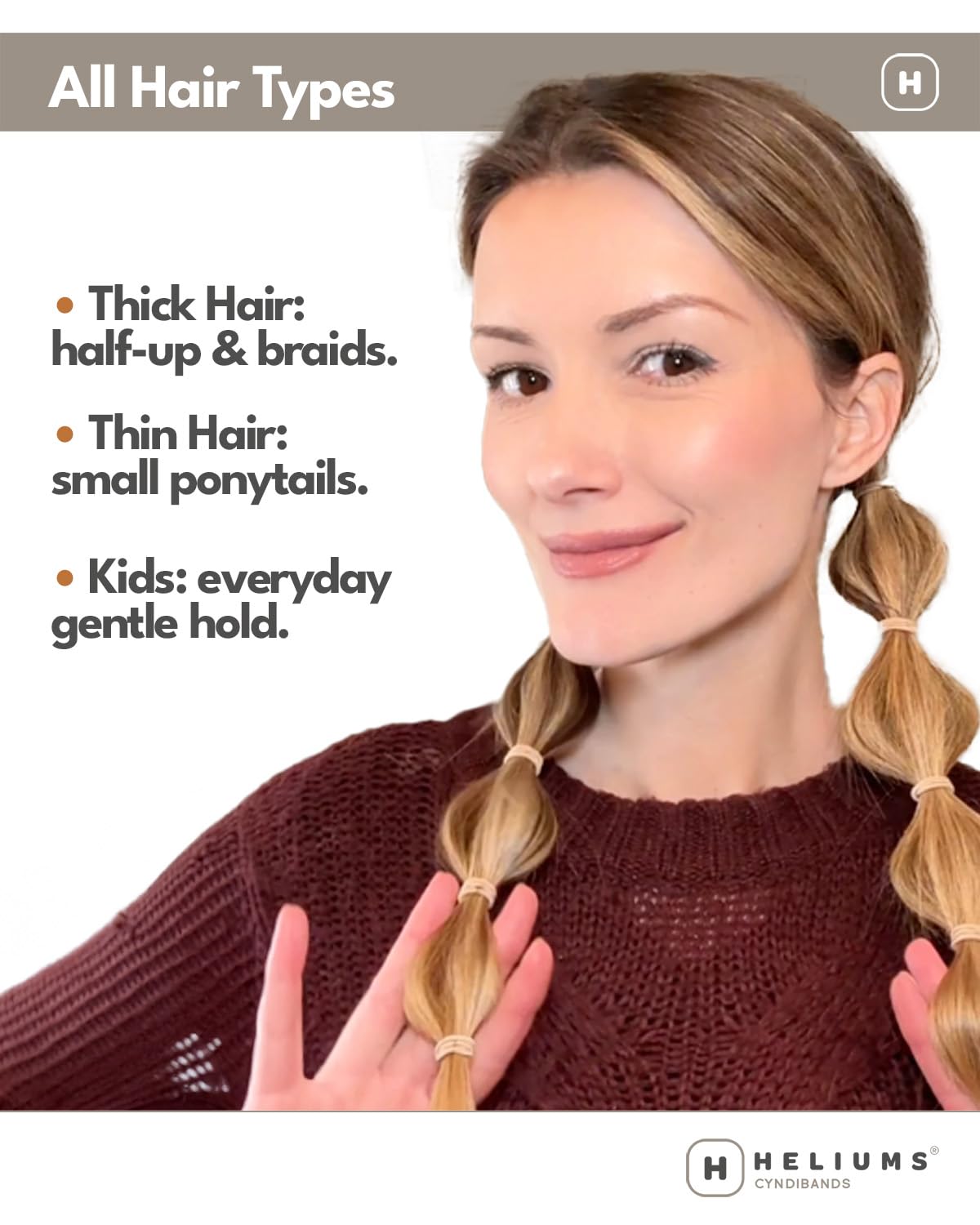 Heliums Small Hair Ties - Sandy Blonde - No Damage Mini 1 Inch Reusable 2mm Elastics for Thin Hair and Kids, Neutral Ponytail Holders - 48 Count