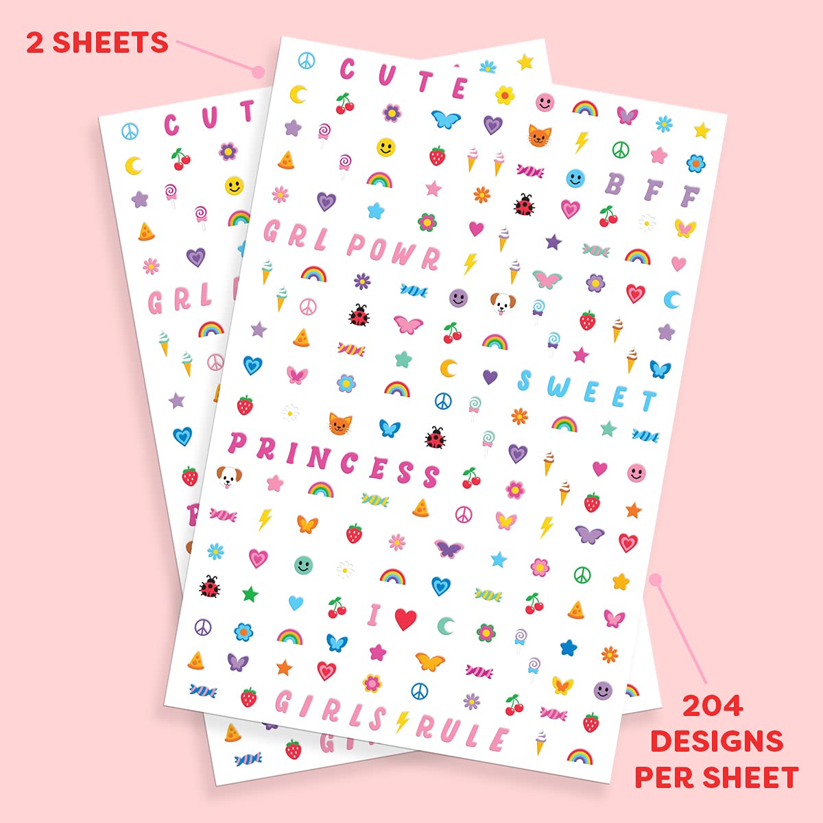 xo, Fetti Kids Nail Stickers - 816 Decals | Birthday Girl Party Favors, DIY Home Activity, Gift, Cute Nail Transfer, Groovy, Princess, Girl Power
