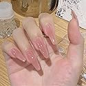 RikView Press on Nails Extra Long Pink Acrylic Nails Coffin Nail Tips Glossy Fake Nails (Pink)
