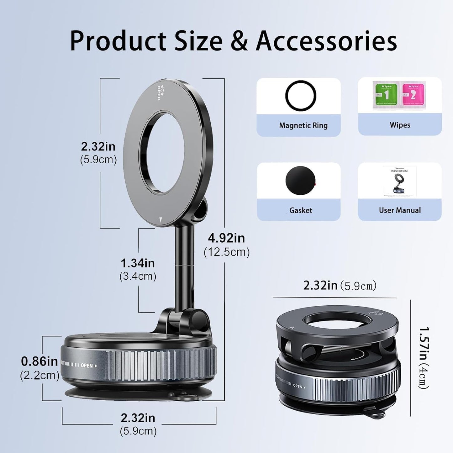 Vacuum Magnetic Phone Holder - 360° Adjustable Magsafe Car Mount, Foldable Car Phone Holder with Strong Suction Cup Mount, Universal Fit for All…