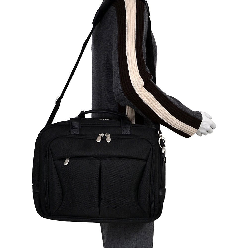 McKlein R Series, Pearson, 17" Nylon Expandable Double Compartment Laptop Briefcase, Black (74565)