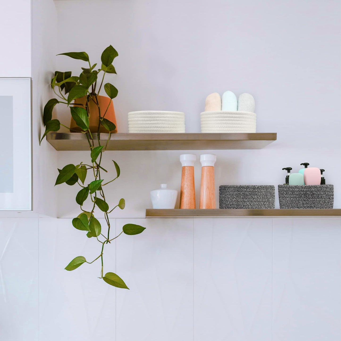 ABenkle 2 Pack Small Baskets, Cotton Rope Woven Basket, Cute Mini Tiny Storage Baskets, Decorative Boho Basket for Nursery Living Room Bedroom Shelf…