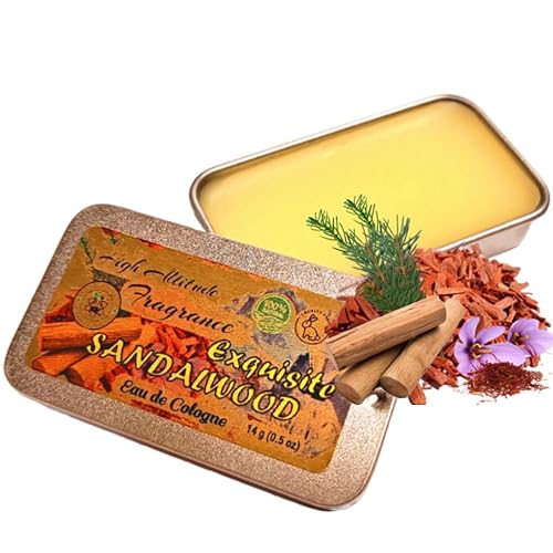 Exquisite SANDALWOOD Perfume - Eau de Cologne - Solid Balm - Aromatherapy Essential Oils (Santalum Album, Spruce, Amber, Palo Santo, Saffron, Wood)
