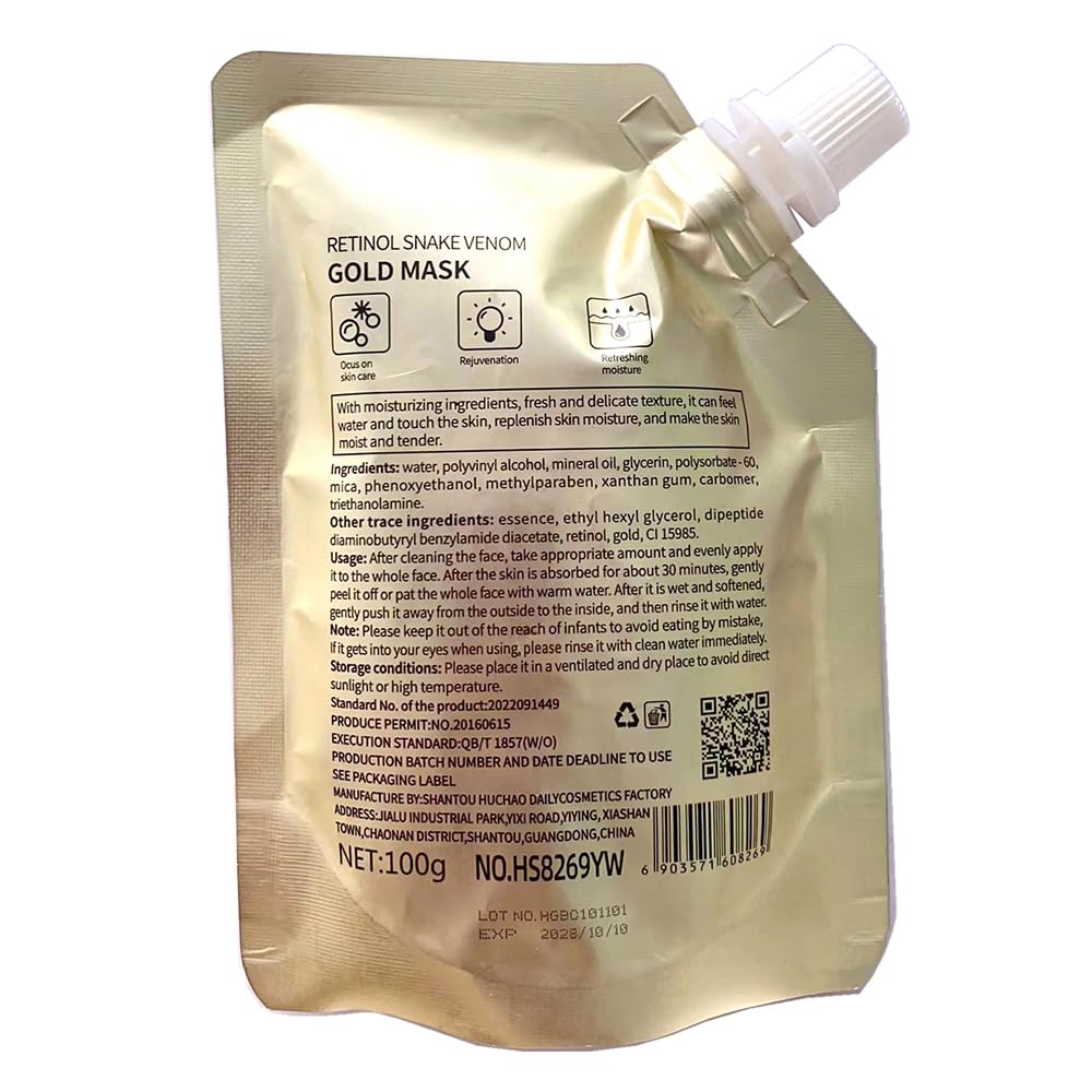 Retinol Snake Venom Gold Peel-Off Mask 100g – Anti-Aging Face Mask to Reduce Wrinkles, Fine Lines, Acne & Minimize Pores, Moisturizing
