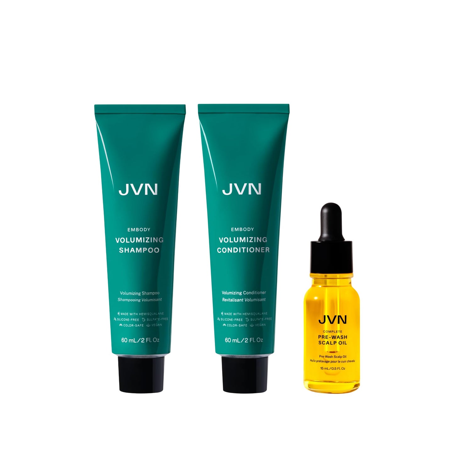 JVN Embody Volumizing Shampoo & Conditioner Travel Set, 2 Fl Oz + Scalp Oil 0.5 Fl Oz, Volume & Thickness Hair Care, Lightweight Hydration for Fine