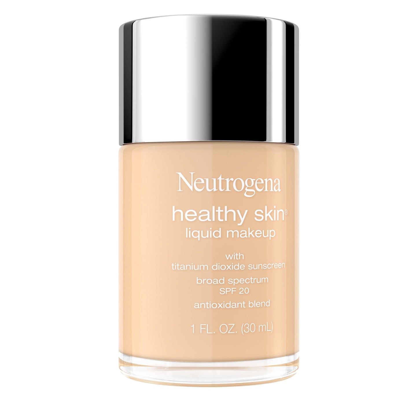 Neutrogena Healthy Skin Liquid Foundation Makeup Broad Spectrum SPF 20 Sunscreen, Medium Coverage, Vit B5, Antioxidants, All Day Wear, Warm Ivory