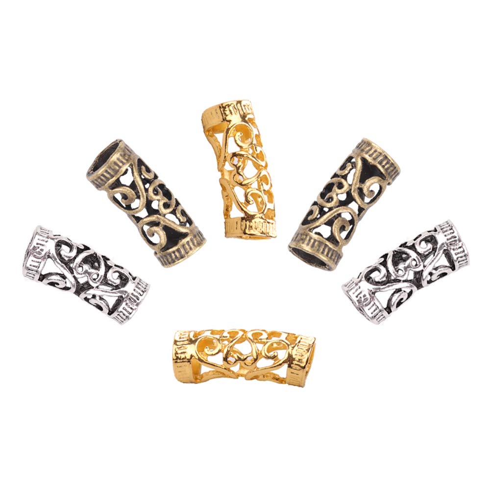 Hair Tube Beads Dreadlock Jewely Tube and Beads 40 Pieces Hair Jewelry DIY Hair Decoration Accessories Hair Cuff Tibetan Style for Women and Men (Gold