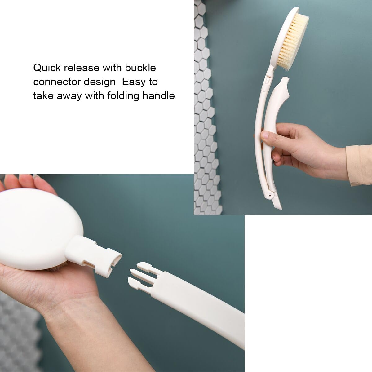 LFJ 19" Long Handle Shower Sponge Brush Set, 3 in 1 Body Brush, Bath Sponge and Lotion Applicator Improved Skin Health, Suitable for Men and Women