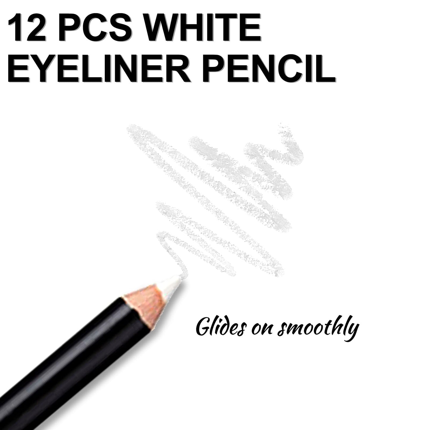 12PCS Erinde White Eyeliner Pencil, Soft Highlighter Gel Eyeliner Pencil, Eye Liner Pen, Professional Eye Bighten Eyeshadow Waterproof Matte