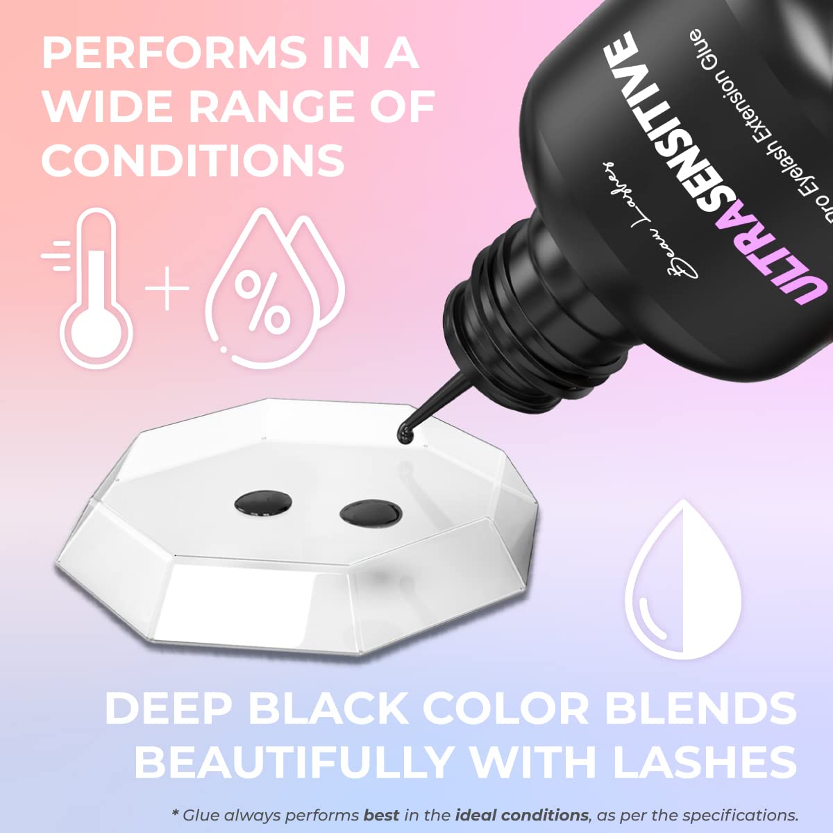 Sensitive Eyelash Extension Glue for Professionals | Low Humidity Strong Black Lash Adhesive for Long Lasting Semi Permanent Individual Lash
