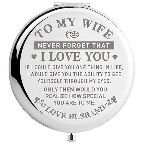 DIDADIC Travel Makeup Mirror for Wife, Wife Birthday Gift Ideas, Wife Gifts for Wedding Anniversary Valentines Day Mothers Day, Romantic Gift for Her