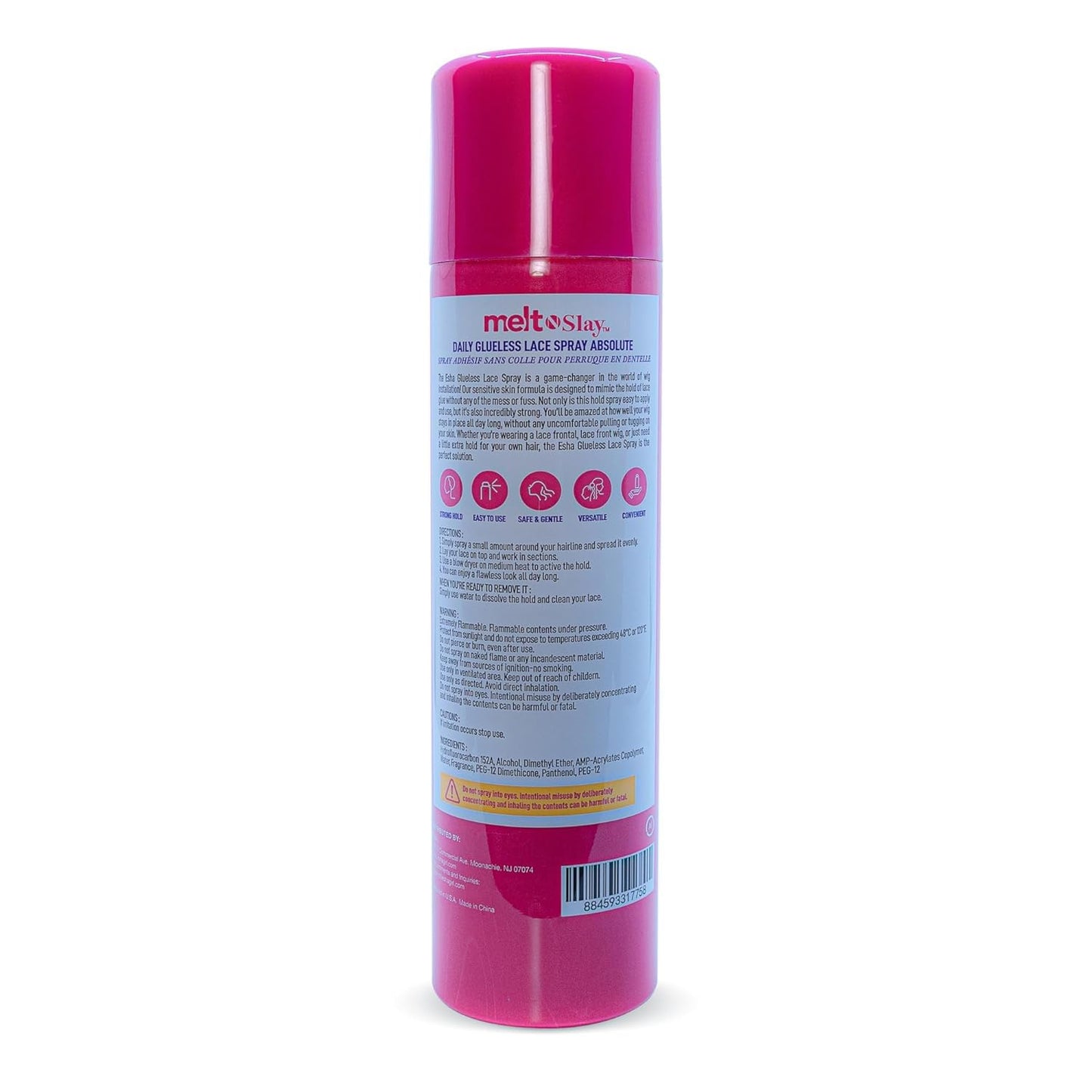 Esha Melt N Slay Glueless Lace Spray, Melting and Holding for Wigs, Lace Bond Adhesive Spray for Closure Wigs, Extensions, Strong, Natural Forming