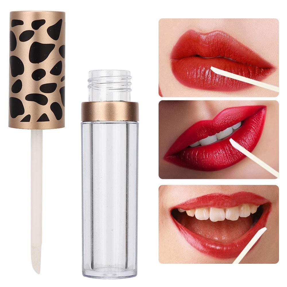 Qiterr 10PCS Empty Lip Gloss Tubes with Wand, Refillable Lip Gloss Containers, DIY Empty Lip Balm Tubes, Makeup Tool (5ML/PC Leopard Print Gold Ring)