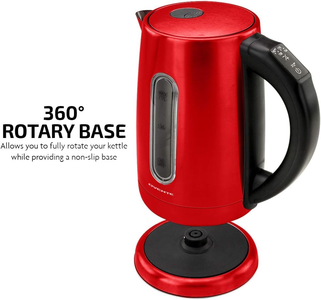 OVENTE Electric Kettle, 1.7L Stainless Steel Water Boiler and Heater with 1100W Power, Temperature Control, Keep Warm Function, Auto Shut-Off…